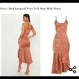 Red Leopard Print Frill Hem Midi Dress - PLT